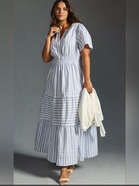 Anthropologie Light Blue and White Somerset Dress